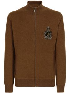 Dolce & Gabbana embellished logo-patch zipped cardigan - Marron