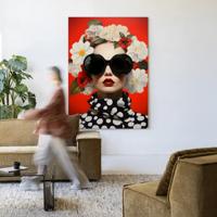 Urban Cotton Wandkleed 'Red Flower' 110 x 145cm in Frame - black