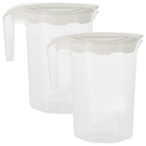 Schenkkan/waterkan - 2x - wit - 1750 ML - kunststof - 22 x 10 x 22 cm