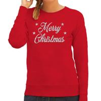 Kersttrui voor dames - rood - Merry Christmas - in zilveren glitter letters - kerstkleding