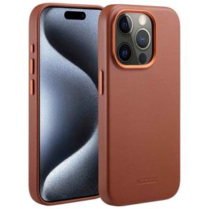 Accezz MagSafe Leather Backcover iPhone 15 Pro Telefoonhoesje Bruin
