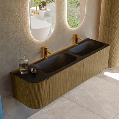 Badmeubel Mondiaz Kurve | 165 cm cm | Meubelkleur Dusk | Wastafelkleur Urban | Solid surface | Dubbel / Rechts spoelbak | 2 kraangaten