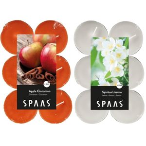 Candles by Spaas geurkaarsen - 24x stuks in 2 geuren Jasmin en Appel/Kaneel