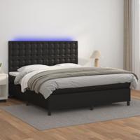 Boxspring met matras en LED kunstleer zwart 160x200 cm