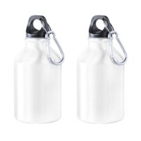 2x Stuks aluminium waterfles/drinkfles wit met schroefdop en karabijnhaak 330 ml