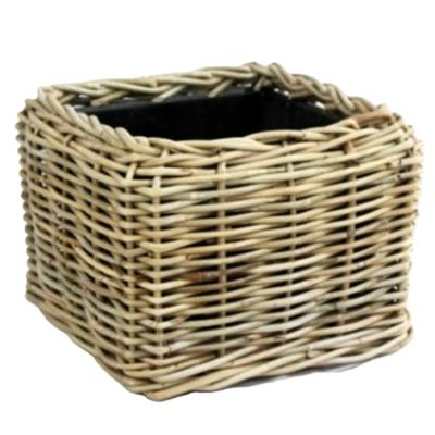 Planten/bloemen mand - vierkant - rotan - gevlochten riet - 31 x 31 x 24 cm - drypot