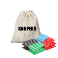 Wasknijperzak canvas bedrukt met knijpers en 72 plastic wasknijpers   -