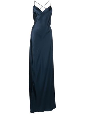 Michelle Mason robe en soie à col v - Bleu