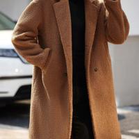 Bon&Bon Men's Coffee Brown Teddy Fleece Jacket | Double Breasted Coat Khaki / M