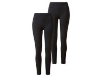 esmara Dames-legging, 2 stuks, met hoog biologisch katoengehalte (XS (32/34), Zwart)