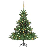 VidaXL Kunstkerstboom Nordmann met LED&apos;s en kerstballen 150 cm groen - thumbnail