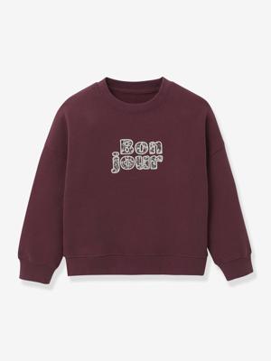 Meisjes sweater met boodschap van biologisch katoen CYRILLUS bordeauxrood