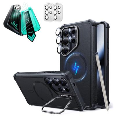 Galaxy S26 Ultra Bundle Cyber Tough Magnetic Case (Stash Stand) and Armorite® Screen Protector - Black