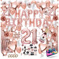 Fissaly® 21 Jaar Rose Goud Verjaardag Decoratie Versiering - Helium, Latex & Papieren Confetti Ballonnen - thumbnail