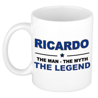 Ricardo cadeau mok - man myth legend - naam koffiemok / beker - wit en blauw - 300 ml Ricardo cadeau mok - man myth legend - naam koffiemok / beker - wit en blauw - 300 ml