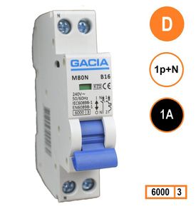 GACIA M80N-D01 installatieautomaat 1p+n D1 6kA (18mm)