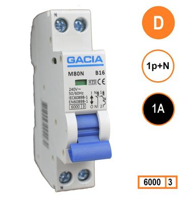 GACIA M80N-D01 installatieautomaat 1p+n D1 6kA (18mm)