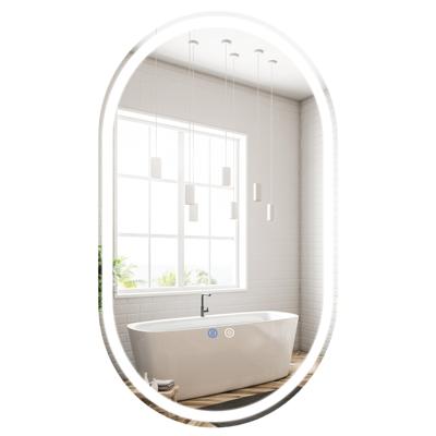 90 x 55 cm Verlichte Badkamerspiegel voor aan de Muur Achtergrondverlichte Breukvaste Spiegel met Dimbare 3-Kleurentemperatuur