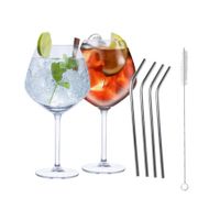 Set van 4x Gin Tonic cocktailglazen met 4x rietjes RVS - thumbnail