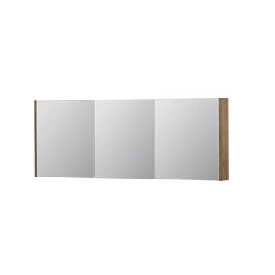 INK SPK1 Spiegelkast - 160x14x60cm - 3 deuren - dubbelzijdige Spiegel - schakelaar en stopcontact - MFC Naturel eiken 1110810