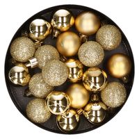 20x stuks kleine kunststof kerstballen goud 3 cm mat/glans/glitter - Kerstbal - thumbnail