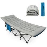 Katoenen Veldbed Kussen 7 cm Dikke Matras met 4 Bevestigingsbanden Multifunctioneel voor Campingbed Ligstoel Tuinligstoel Grijs