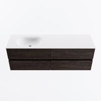 MONDIAZ VICA 150cm badmeubel onderkast Dark Brown 4 lades. Wastafel MOON links zonder kraangat, kleur Talc.