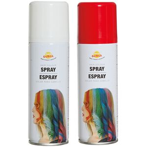 Carnaval verkleed haar verf/spray - rood en wit - spuitbus - 125 ml