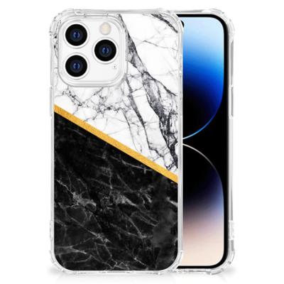 iPhone 14 Pro Anti-Shock Hoesje Marmer Wit Zwart - Origineel Cadeau Man iPhone 14 Pro Anti-Shock Hoesje Marmer Wit Zwart - Origineel Cadeau Man