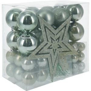 Kerstballen set 3,4,6 cm - met piek - 54x - kunststof - mintgroen