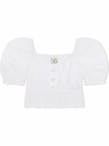 Dolce & Gabbana Kids blouse froncée à logo DG - Blanc