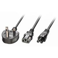 LINDY Stroom Y-kabel [1x Britse stekker - 2x Apparaatstekker, female C13 10A, Apparaatbus C5] 2.50 m Zwart