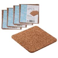 Glazen onderzetters - 24x stuks - kurk - glasonderzetters - 9,5 cm - vierkant