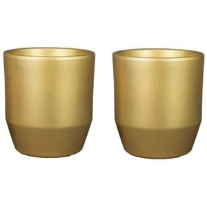 Set van 2x plantenpot/bloempot keramiek glans goud - D12/H11 cm