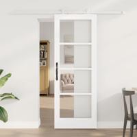 Schuifdeur met hardware set 'ORKDAL'van wit massief hout en glas