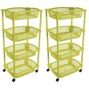 2x stuks keuken opberg trolleys/roltafels met 4 manden 86 cm groen