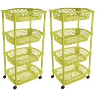 2x stuks keuken opberg trolleys/roltafels met 4 manden 86 cm groen