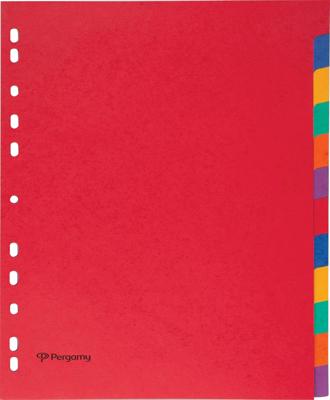 Pergamy tabbladen ft A4 maxi, 11-gaatsperforatie, stevig karton, geassorteerde kleuren, 12 tabs