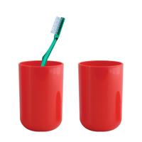 Badkamer drinkbeker/tandenborstelhouder Porto - 2x - PS kunststof - rood - 7 x 10 cm