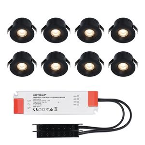 8x Cadiz - Mini 12V LED inbouwspot zwart met trafo - 3 Watt - Niet dimbaar - IP44 waterdicht voor buiten - 2700K Warm wit - Lage inbouwdiepte 26mm -