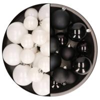 Kerstversiering kunststof kerstballen mix zwart/wit 4-6-8 cm pakket van 68x stuks - Kerstbal