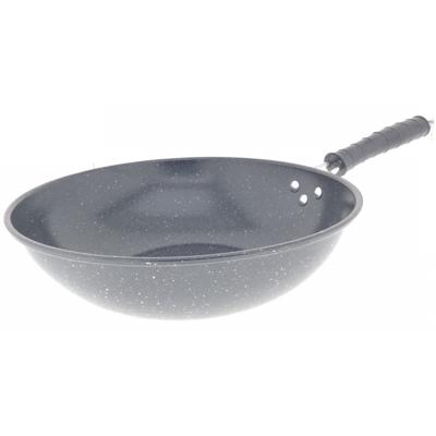 Benson Wok/hapjes pan - marmeren afwerking - anti aanbak laag - metaal/hout - D30