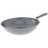 Benson Wok/hapjes pan - marmeren afwerking - anti aanbak laag - metaal/hout - D30