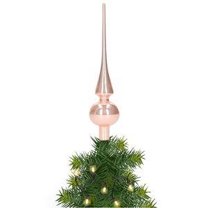 Glazen kerstboom piek/topper zacht roze glans 26 cm