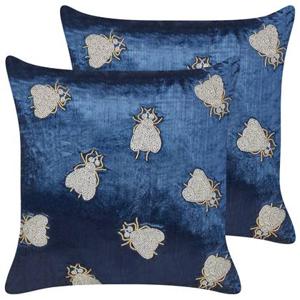 Beliani-PENTAS-Sierkussen set van 2-Blauw|Zilver- 45 x 45 cm-Fluweel