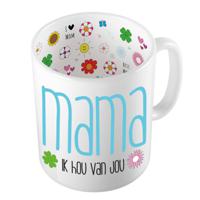 Bellatio Decorations Cadeau koffie/thee mok voor mama - blauw - ik hou van jou - 300 ml - Moederdag - feest mokken