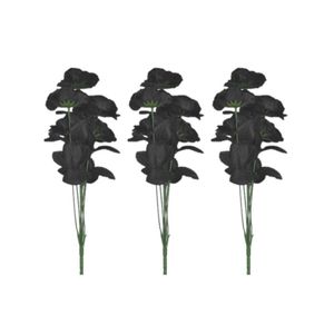 3x Bosje met 6 zwarte rozen halloween decoratie 37 cm