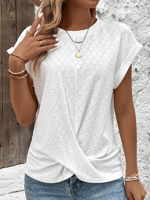 Women's Short Sleeve Shirt Summer White Plain Knot Front Cotton-Blend Crew Neck Daily Going Out Casual Top