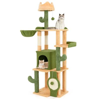 Krabpaal Cactus 160 cm Kattenboom met Kattenmand Platforms Sisalpalen Mand Krabplank en Speelgoed Kattenkrabpaal Groen + Oranje