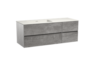 Storke Edge zwevend badmeubel 140 x 52 cm beton donkergrijs met Mata asymmetrisch linkse wastafel in mat witte solid surface